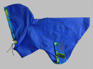 Raincoats for Pugs: Tropical Rain Hoodie Royal Blue