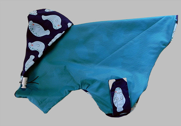 Raincoats for Pugs: Tropical Rain Hoodie Turquoise
